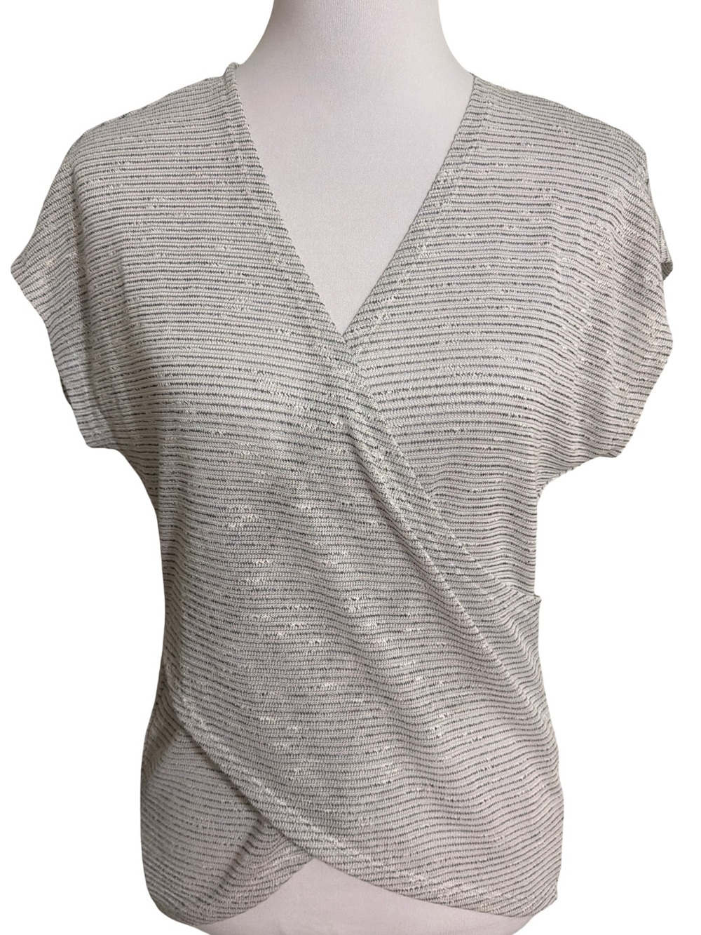 Neesha Striped Ivory Wrap-Style V-Neck Blouse